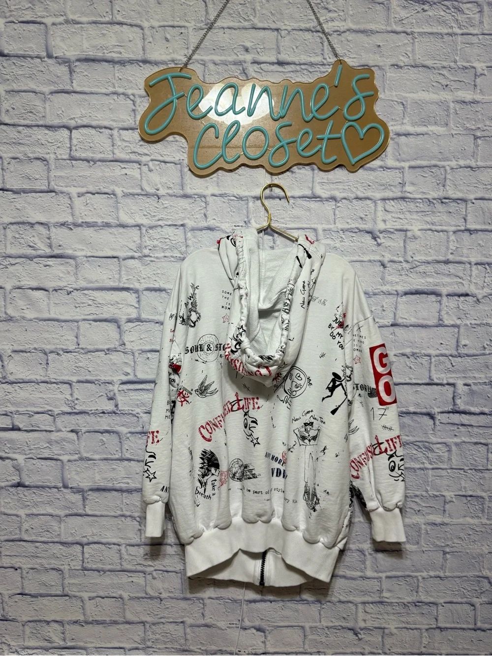 Via Delle Rose Graffiti-Style Artwork Vdr Beyaz Hooded Jacket — image 6 of 8
